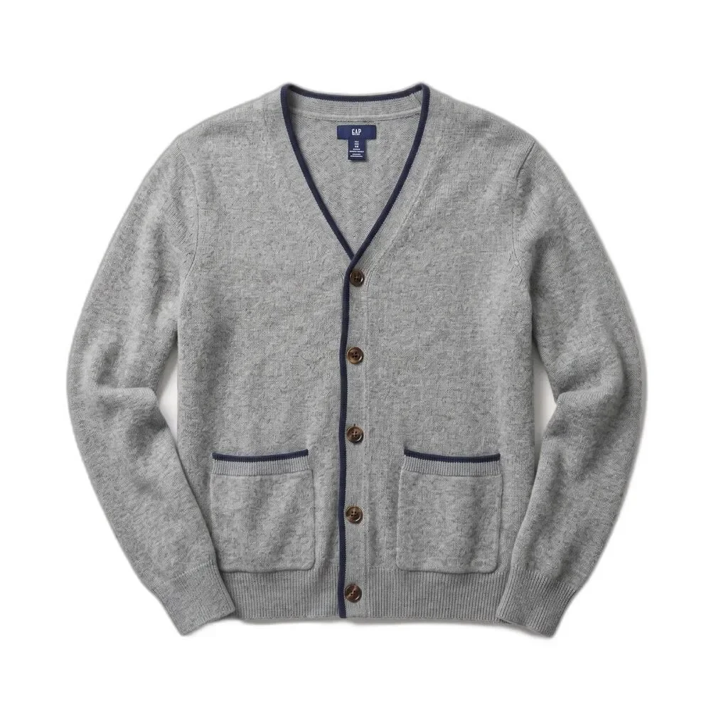 GAP Heather Grey Knit Men's Cardigan w/ Contrast Trim Size Medium